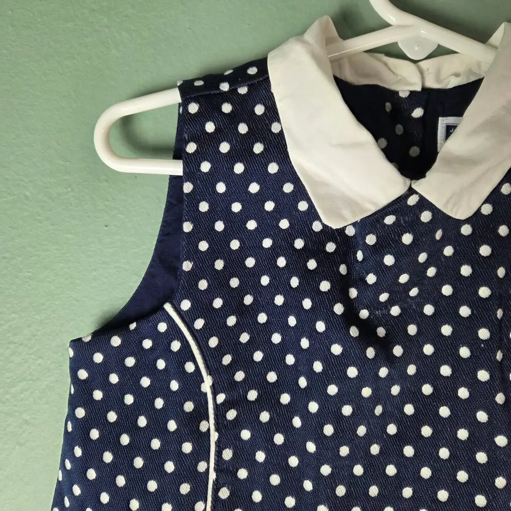 Janie & Jack Girls 5 Navy Polka Dot Jacquard Shift Dress Nautical Summer Classic